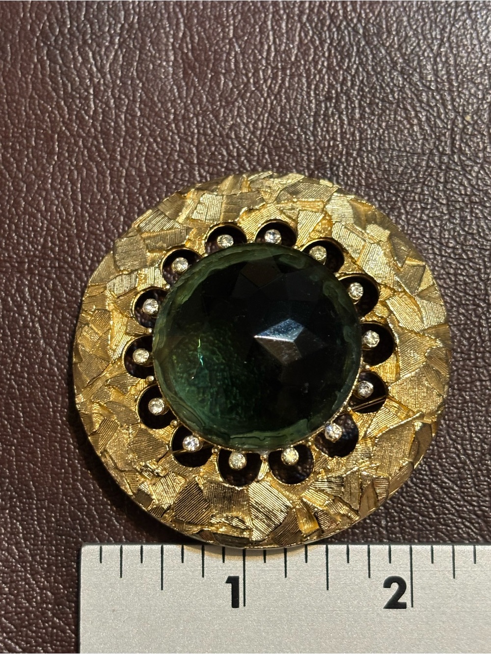Vintage Capri Gold Tone Heavy Stone Brooch